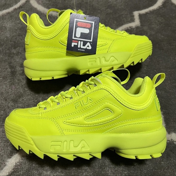 FILA Disruptor 2 Wedge Platform Shoe Sneaker Retro Volt Green Yellow Women Sz 6 - Picture 1 of 5